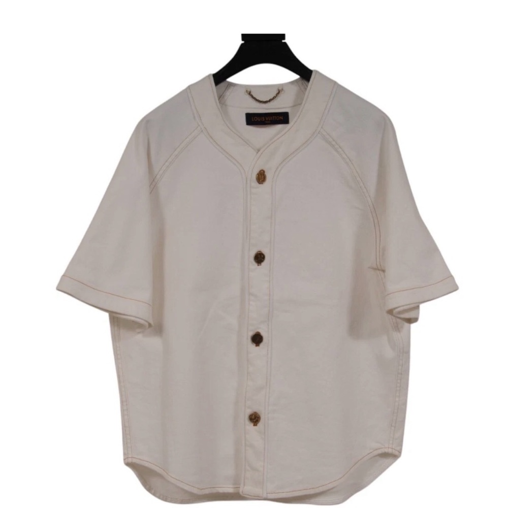 Louis Vuitton Mens Baseball Shirt Medium Stretch White Cotton